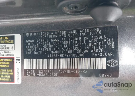 2009 Toyota Camry Le из США, поврежденный, VIN 4T4BE46K79R109086